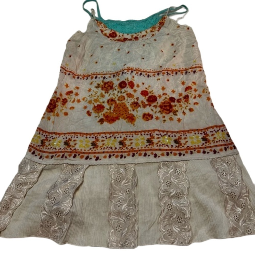 Free People  Dress and Cami Ivory& Orange Floral Print  Teal Cami  Size S/P NEW - Picture 3 of 17